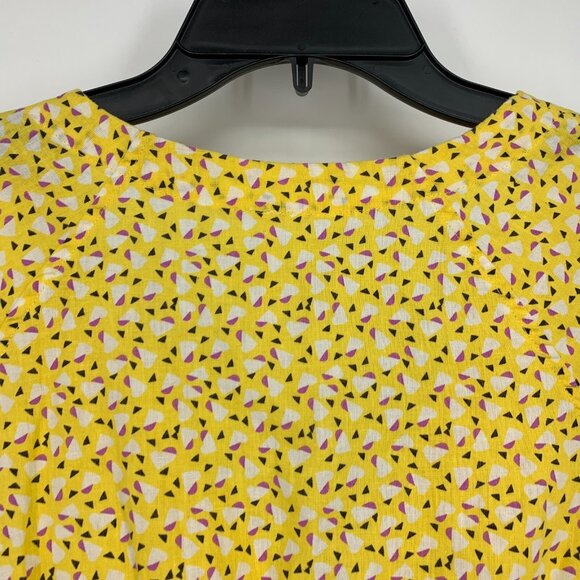 Free People Crop Top Linen Butter Yellow Havana Honey Blouse V Neck - Picture 7 of 8